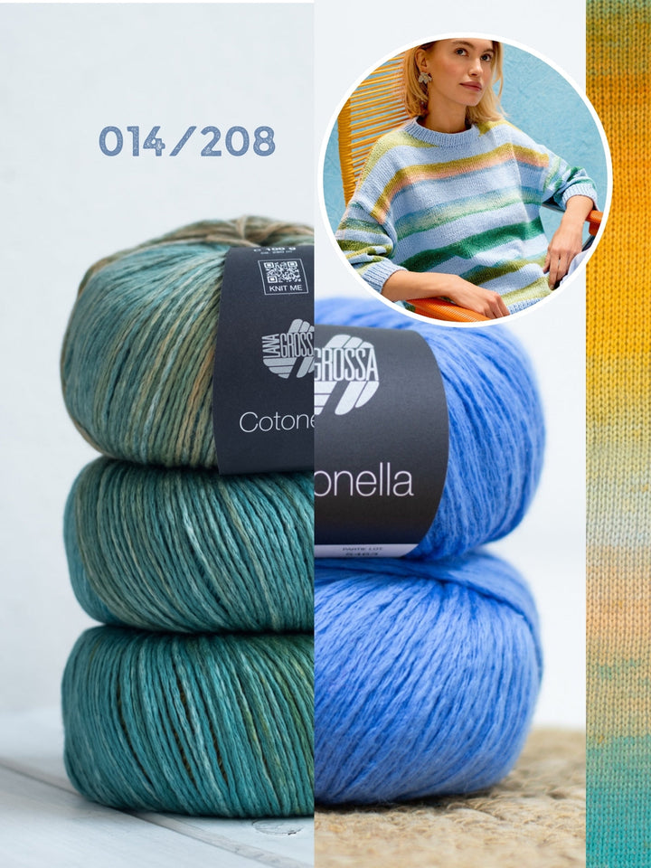 Strickpaket Cotonella Streifenpullover mit 3/4 Ärmeln
