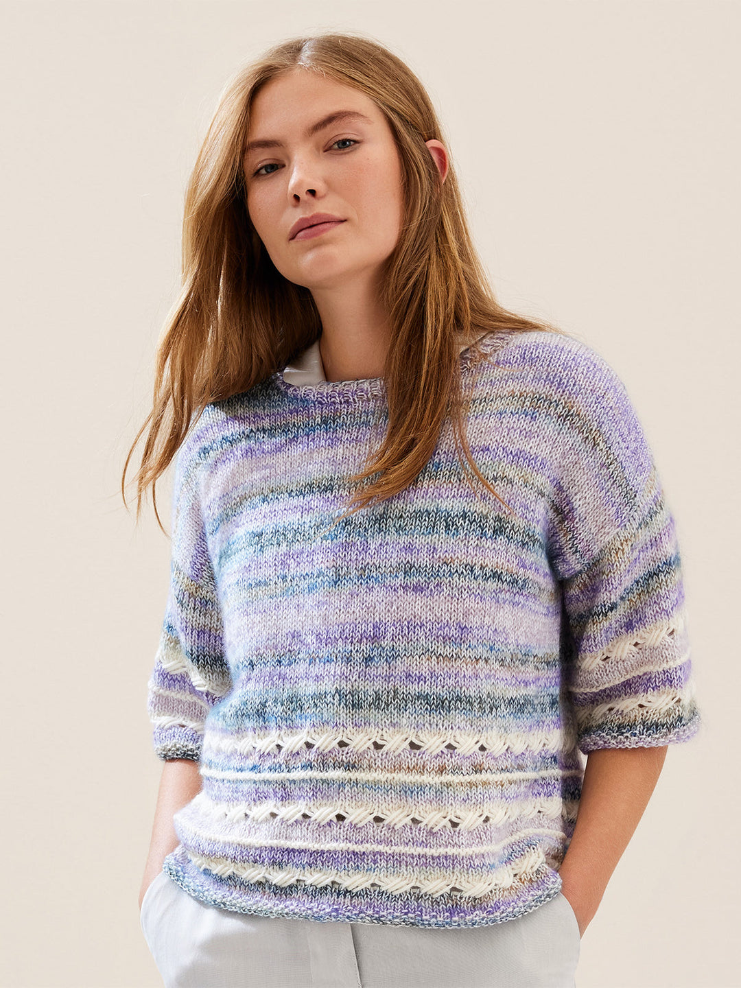 Strickpaket Ecopuno Cottonhair Summer Softness Shirt mit Diagonalmuster