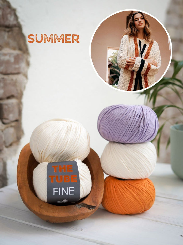 Häkelpaket The Tube Fine Cardigan mit Kontraststreifen