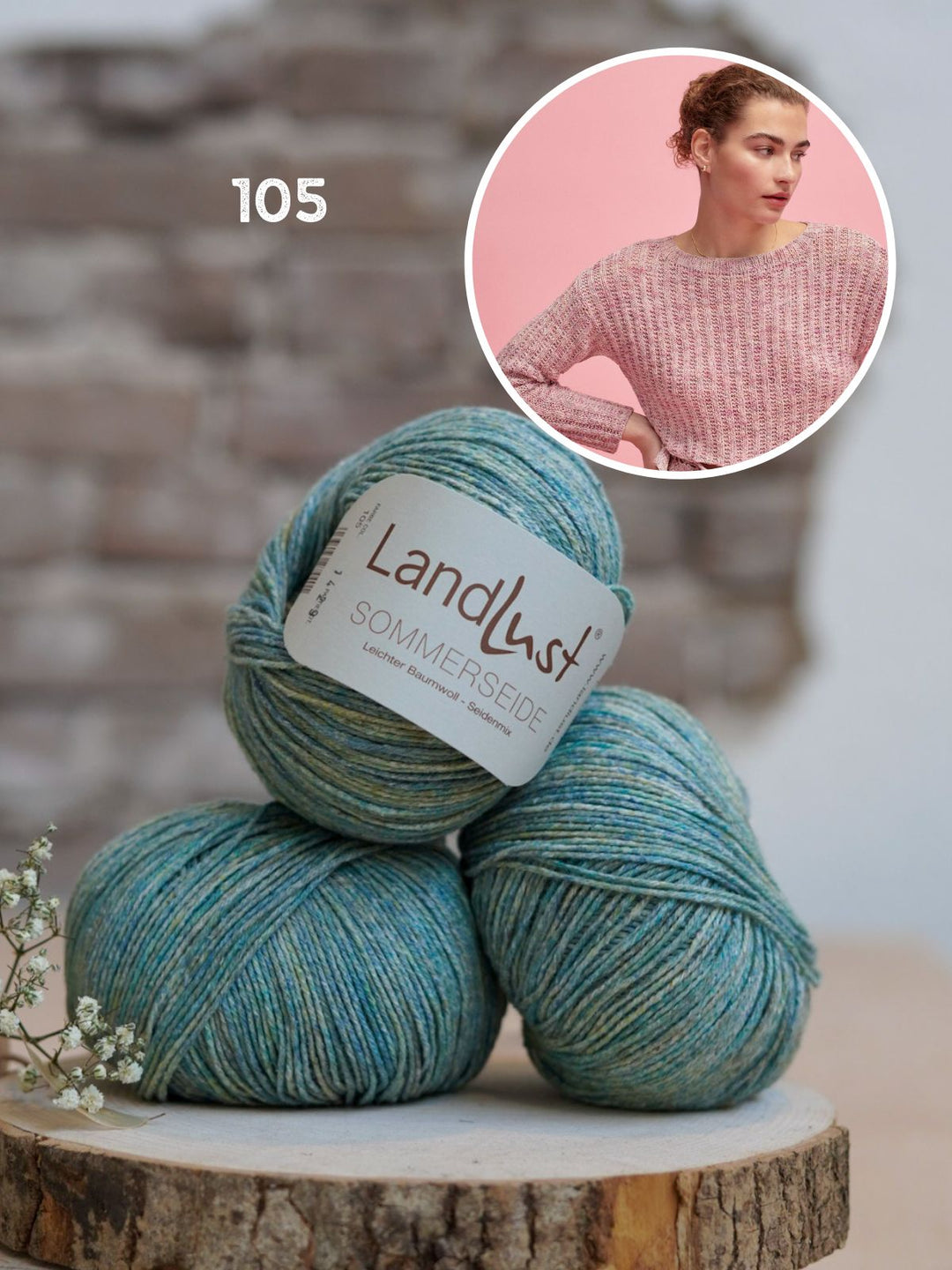 Strickpaket Sommerseide Pullover mit Häkelborte