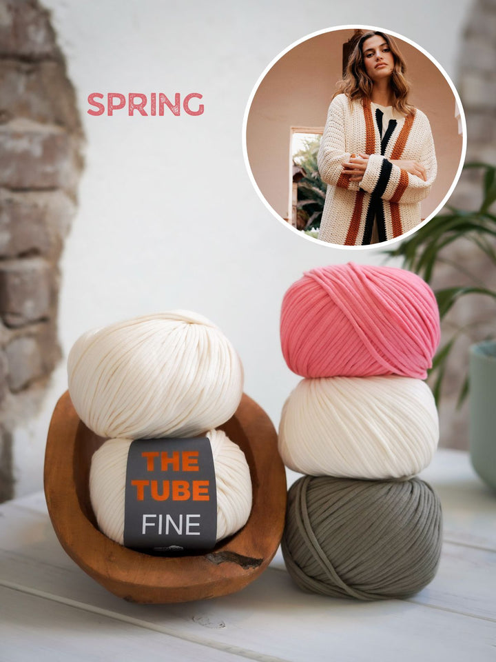 Häkelpaket The Tube Fine Cardigan mit Kontraststreifen