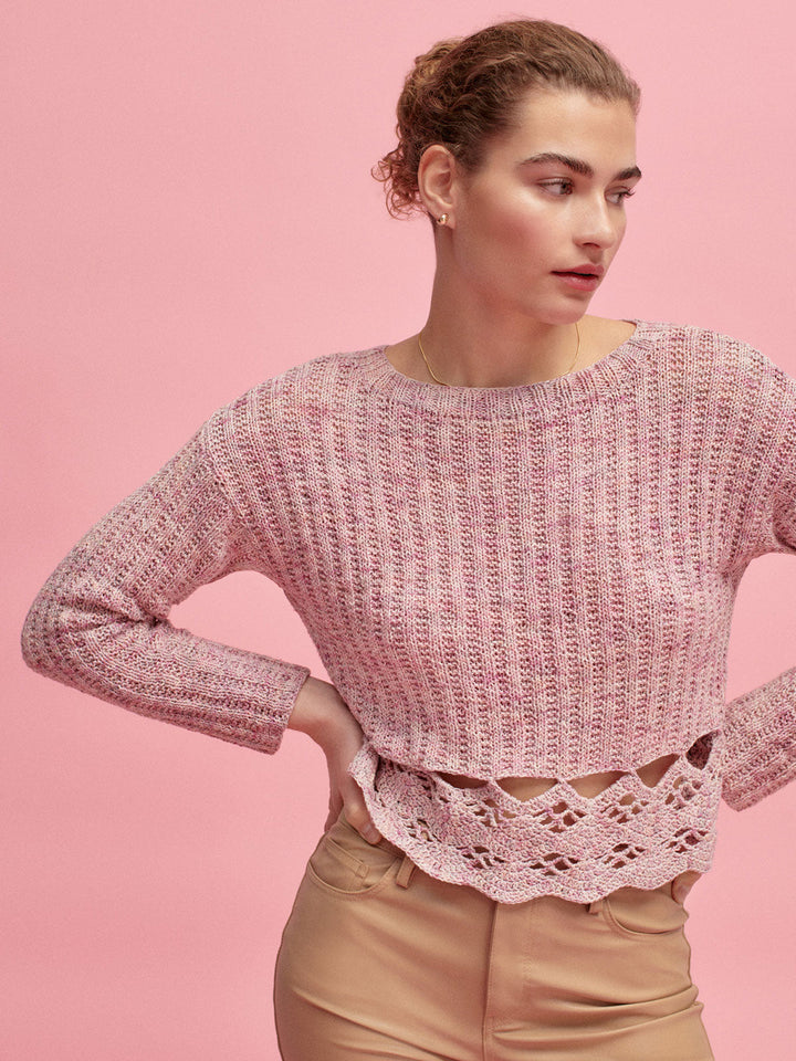 Strickpaket Sommerseide Pullover mit Häkelborte
