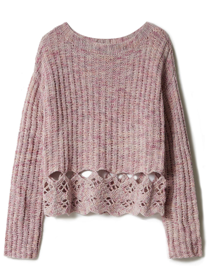 Strickpaket Sommerseide Pullover mit Häkelborte